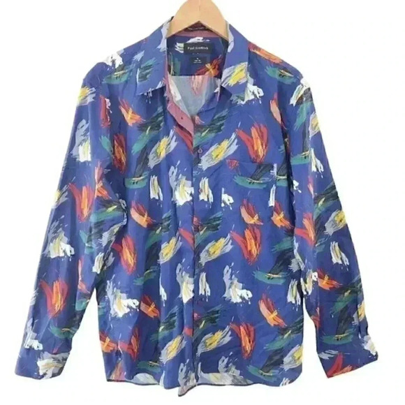 Paul Fredrick Blue Graphic Printed Long Sleeve Button Down Casual Slim shirt Men - Picture 1 of 10